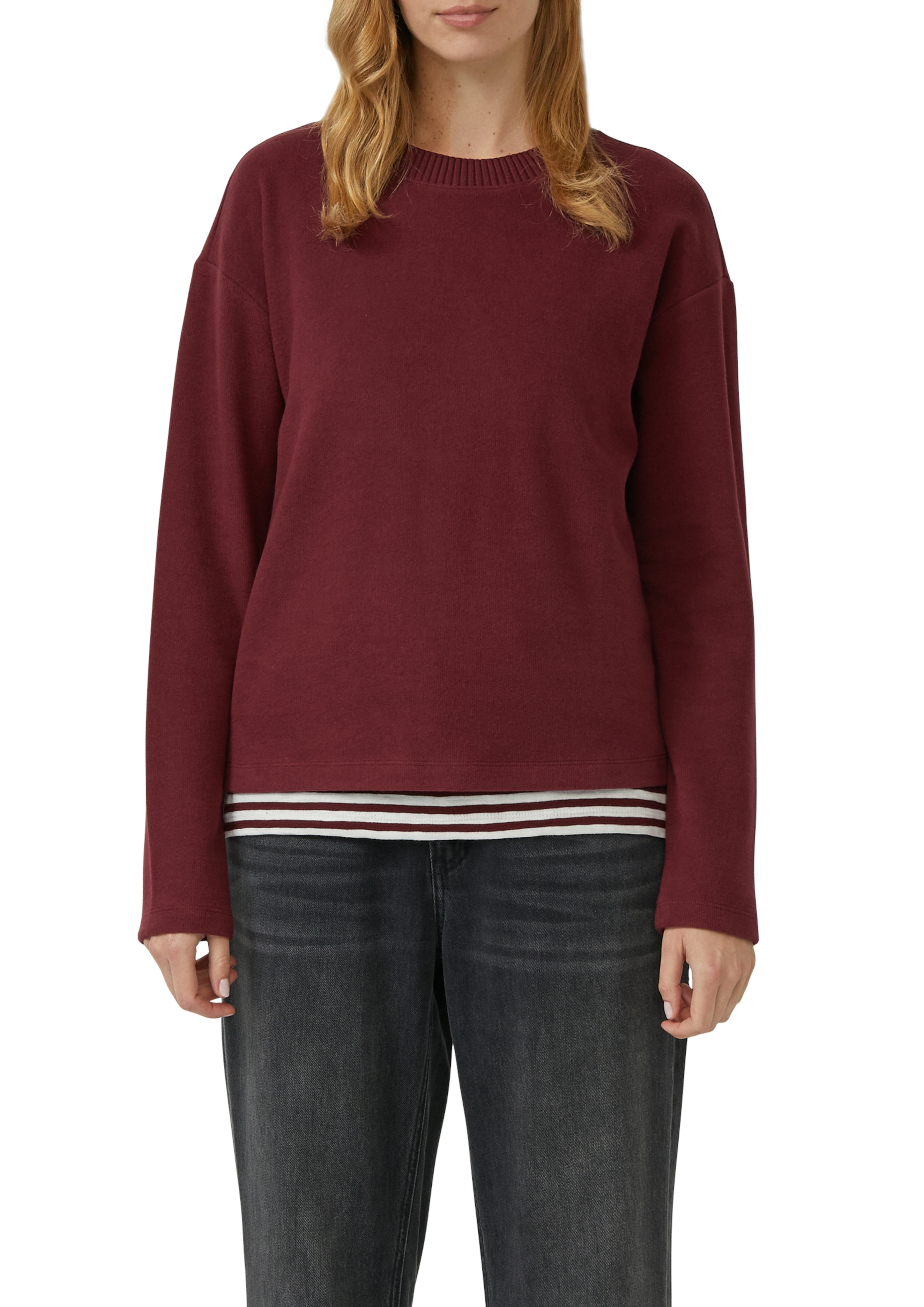 Sweatshirt S.OLIVER, Damen, Gr. 46, rot (dunkelrot), Sweatware, Obermaterial: 50% Baumwolle, 50% Polyester, unifarben, Casual, relaxed fit normal, Rundhals, gerader Abschluss, Sweatshirts, mit Rippblende