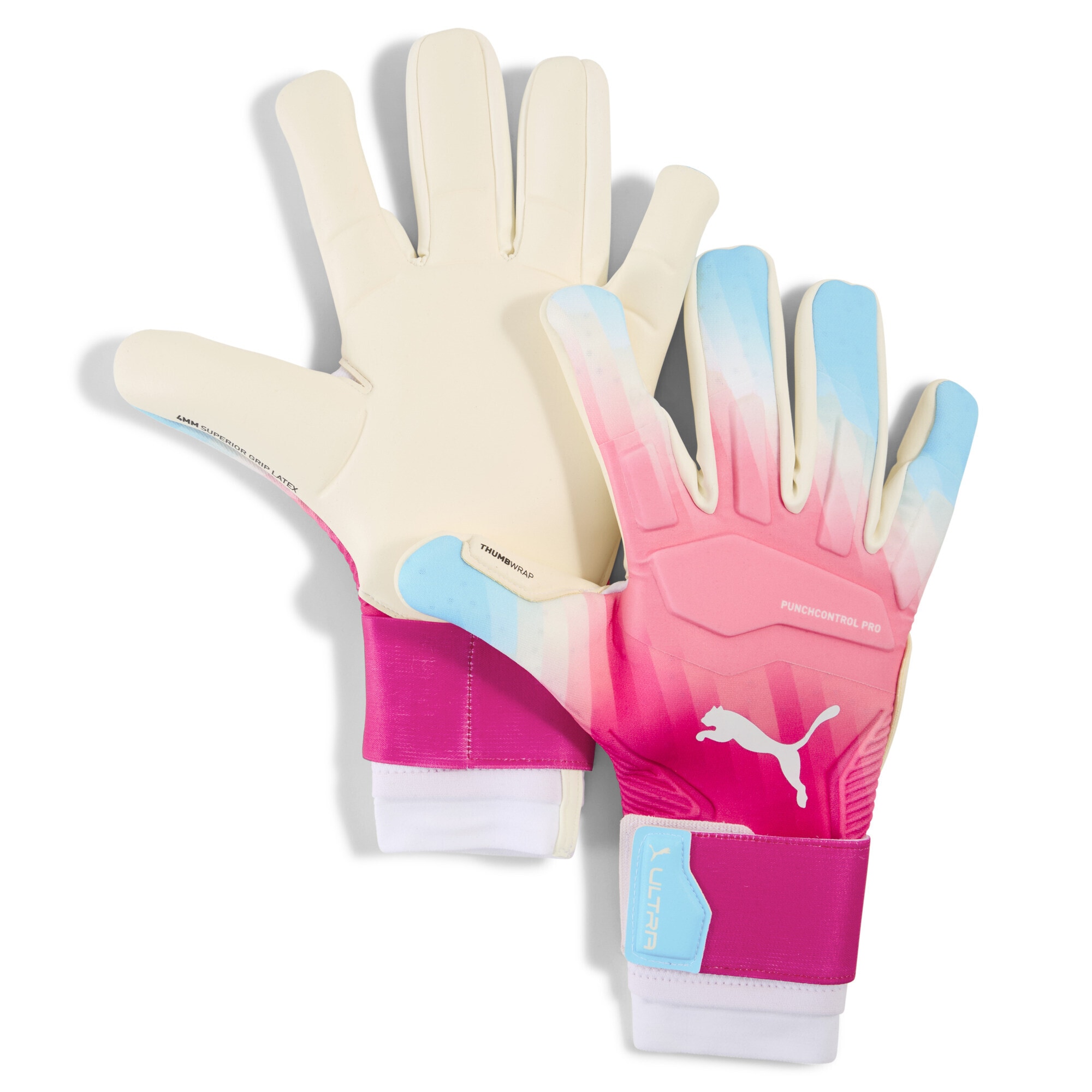 Torwarthandschuhe PUMA "PUMA ULTRA Ultimate RE-CHARGE Hybrid Torwarthandschuhe Unisex", Damen, Gr. 9, sunset pink hero blau weiß, 76% Latex, 23% PES, 1% PU, Handschuhe Image