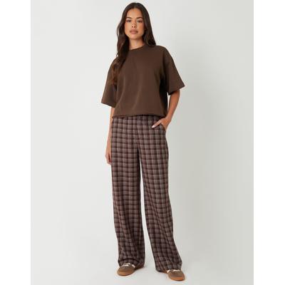 Chocolate Brown Check Straight Leg Trousers