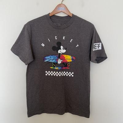 Disney Shirts | Disney X Neff Mickey Mouse Surfboard T-Shirt Men's Size M Gray Tie Dye Board Euc | Color: Blue/Gray | Size: M