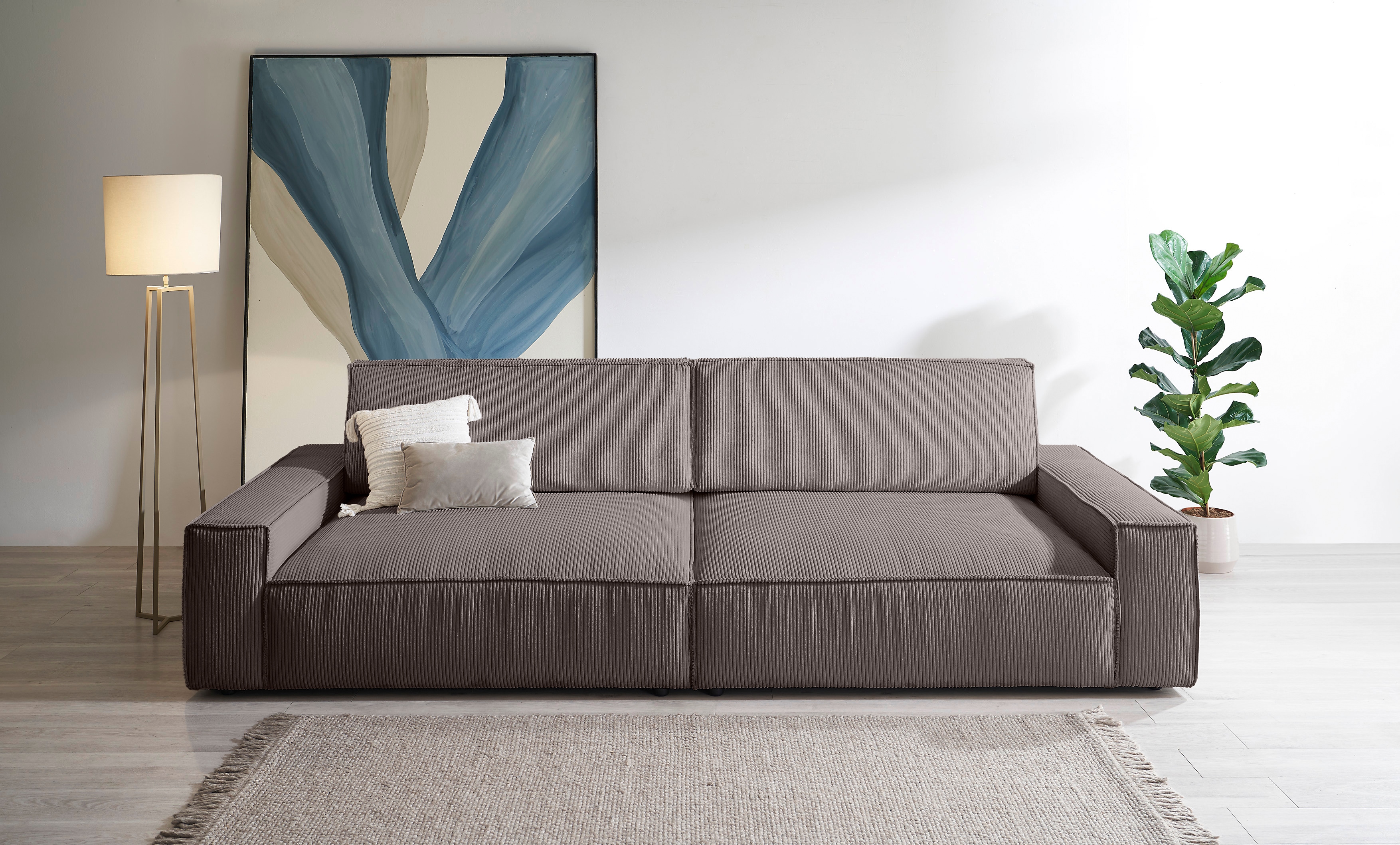 Big-Sofa HOME AFFAIRE "NEU: SHERWOOD XXL, Big-Sofa (316cm), extra tiefe Sitzfläche 95 cm", taupe, B:316cm H:90cm T:135cm, 100% Polyester, Sofas, Big-Sofa, bequemer Sitzkomfort, Cord u. Leinenoptik, Kedernaht