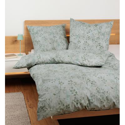Bettwäsche JANINE "Soft-Cotton71003 0", grün (salbeigrün), B/L: 155cm x 220cm, , Linon, B/L: 80cm x 80cm, Linon, Obermaterial: 100% Baumwolle, Bettwäsche, mit Reissverschluss Image