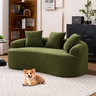 Curved Loveseat Chenille Accent Sofa Floor Lounge Sofa with 3 Pillows