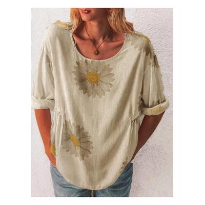 Damen Full Size Blüten Rundhals Halbarm T-Shirt Übergröße Image
