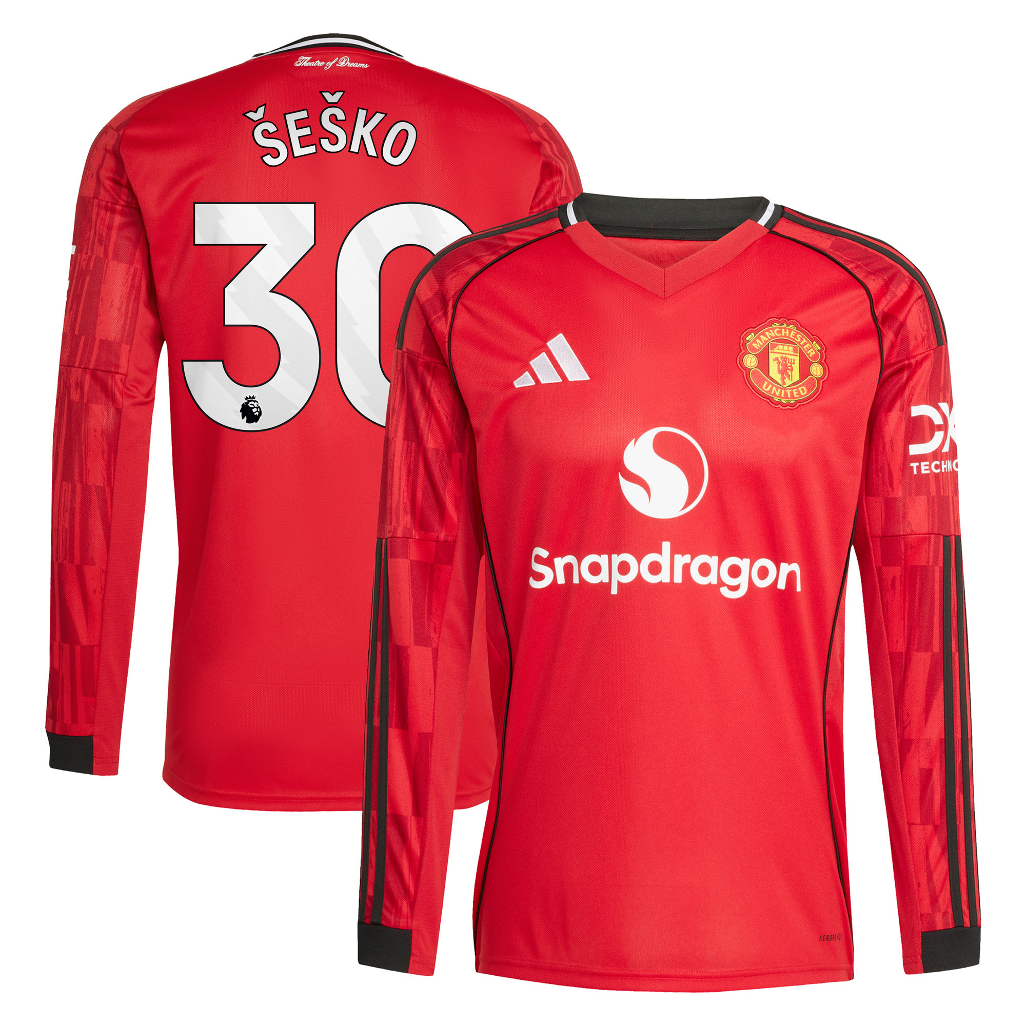 Maillot Domicile Manchester United adidas 2025-26 - Manches longues avec flocage Šeško 30