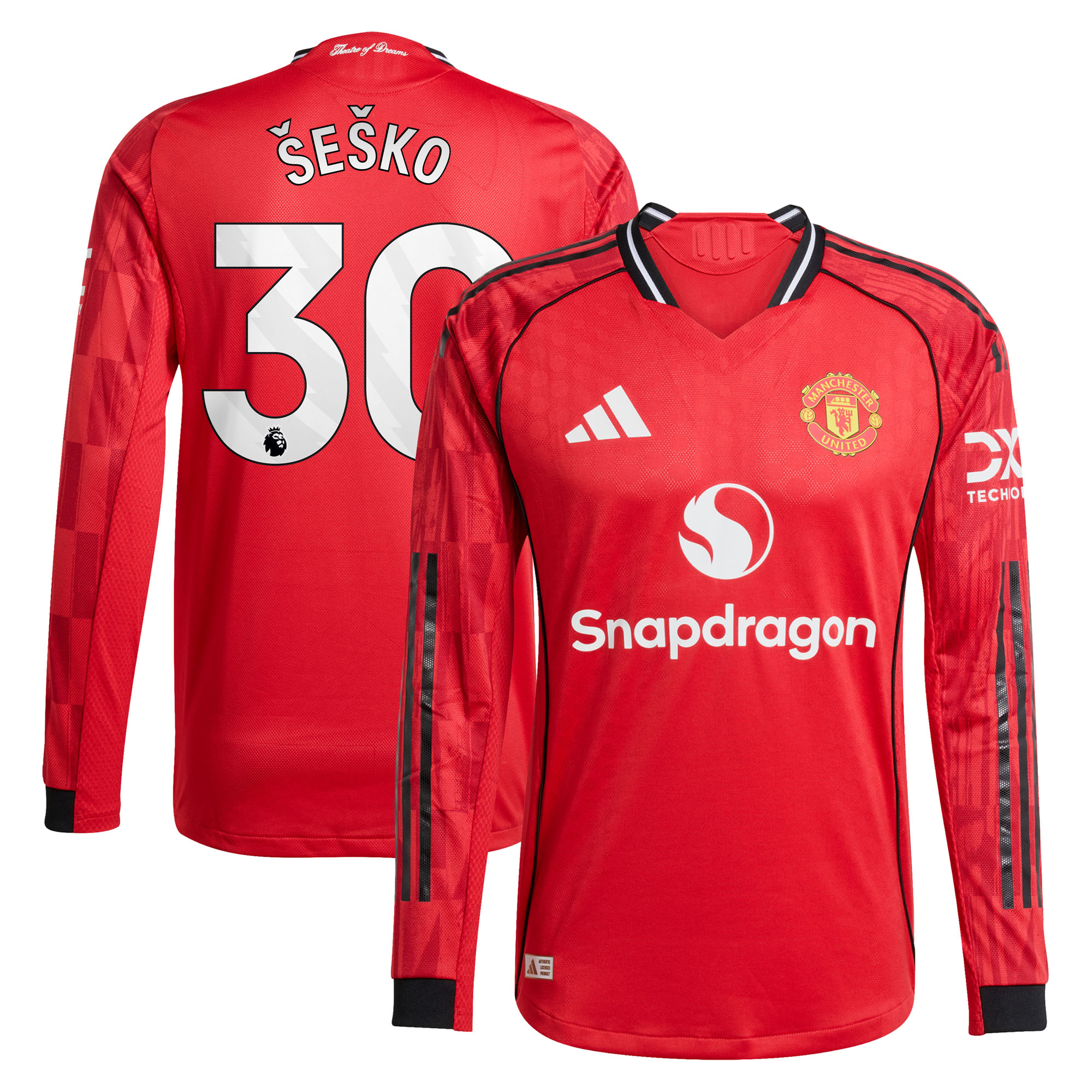 Manchester United adidas Authentic Heimtrikot 2025-26 - Langarm mit Aufdruck Šeško 30 Image