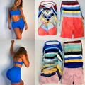 Set da palestra da 2 pezzi Reggiseno da yoga con spalline da donna Top da allenamento Pantaloncini scrunch Completo da fitness ad alta elasticità Set da allenamento per abbigliamento sportivo senza