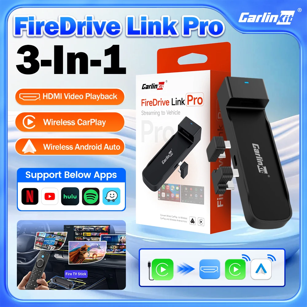 CarlinKit FireDrive Link Pro Adattatore wireless 3 in 1 Wireless Android Auto CarPlay HDMI per Fire TV Stick Lite/Max/HD Riproduzione video