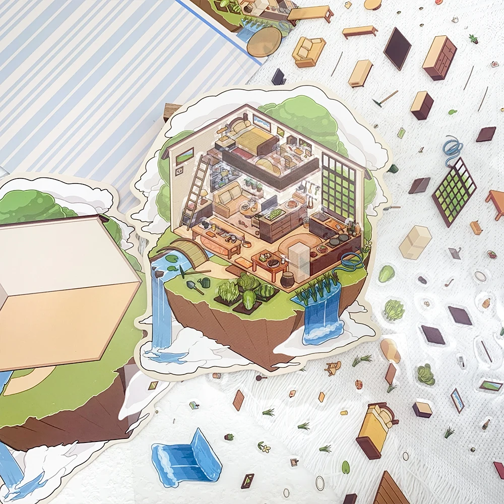 3 Stück Sky Island Miniaturszene 3D-Landschaftsbau-Aufkleber DIY-Szene zum Stapeln und Einfügen von Handkonto-PET-transparente Aufkleber Image