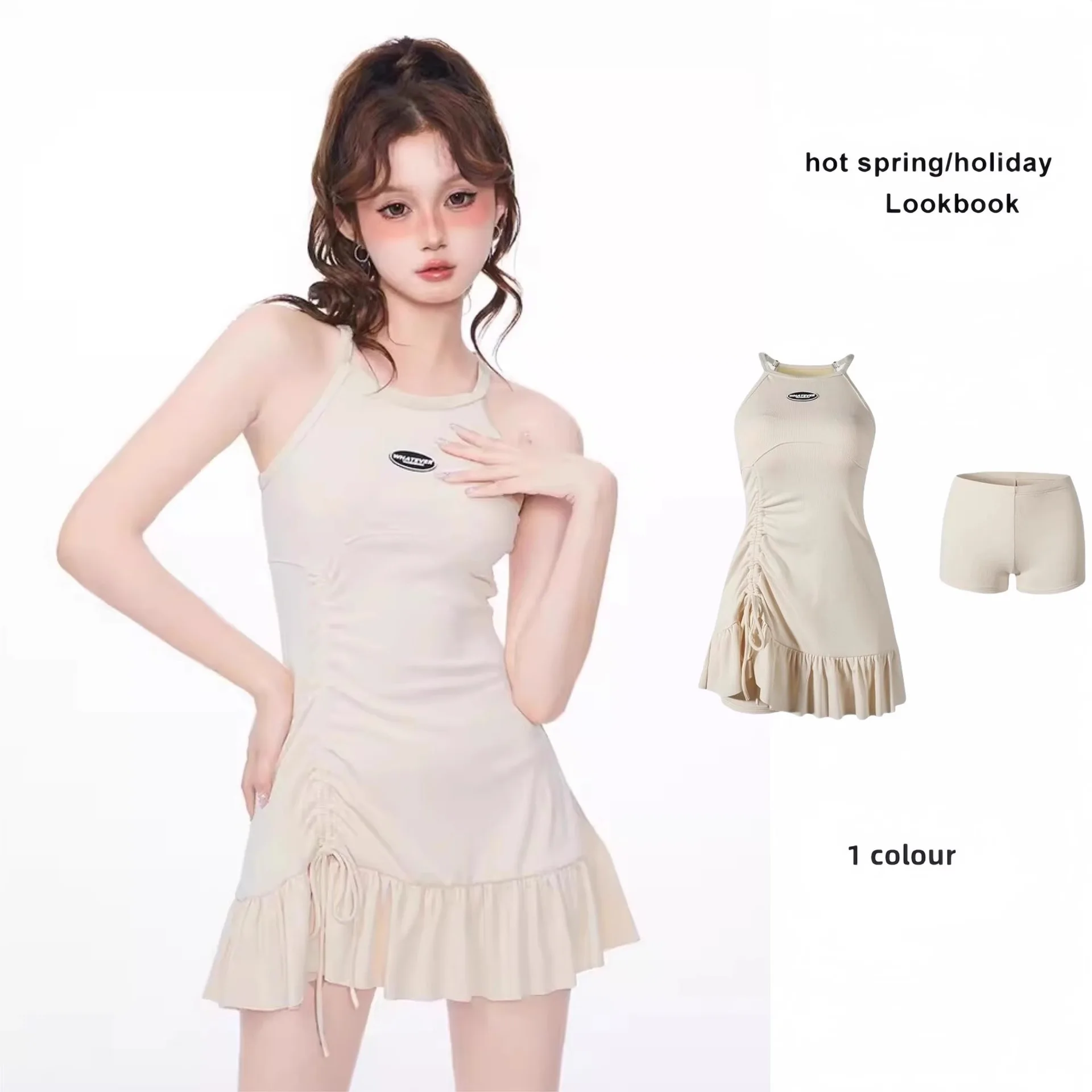 Neuer geteilter Badeanzug für Damensport, amerikanischer Stil, konservativ, fleischbedeckend, schlankmachend, Urlaub, Badeanzug am Meer Image