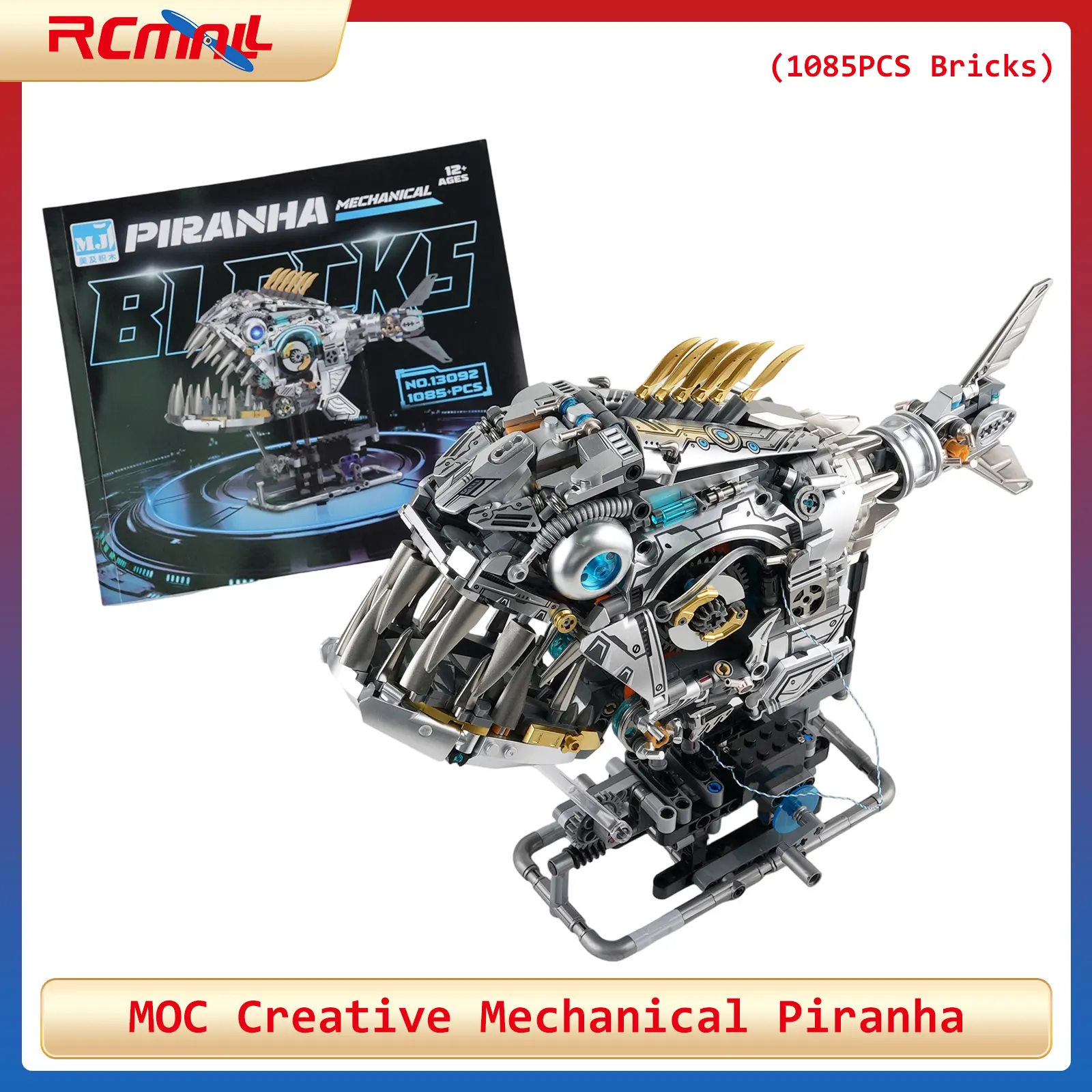 MOC Kreative Mechanische Piranha Tier Modell Montage Bausteine Set DIY Pädagogisches Kit für Kinder Geschenk (1085PCS Ziegel) Image