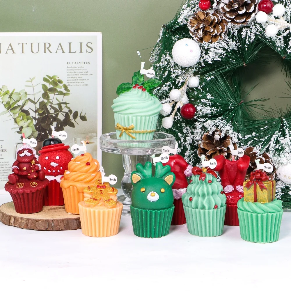 3D Weihnachten Cupcake Silikon Kerze Form Santa Schneemann Hirsch Geschenk Formen für Kerze Seife Harz Gips DIY Home Party Decor Werkzeug Image