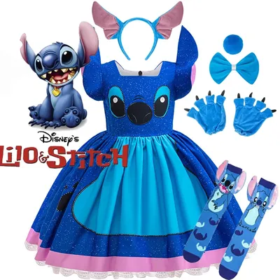 Kinder Mädchen Prinzessin Kleid Cartoon Stich Disney Film Rolle Spielen Kostüm Bühne Leistung Halloween Karneval Kinder Dress Up Image