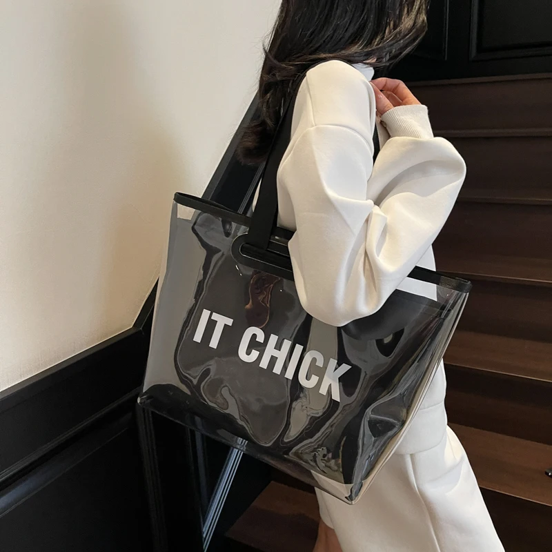 Transparente Umhängetasche aus PVC, große Kapazität, vielseitige Handtasche, wasserdicht, multifunktionale Tragetasche, Sommer-Strandtasche Image