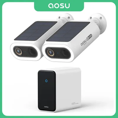 AOSU 4K Solarkamerasystem 2-Cam-Kit Wireless Outdoor AI Gesichtserkennung Menschenerkennung HomeCortex Home Security System