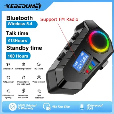 Motorrad Helm Headset Drahtlose IPX6 Wasserdichte Kopfhörer Mit Blitzlicht Super Lange Standby-Freisprecheinrichtung Kopfhörer Image