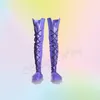 Lila Pelz Dekor Stiefel Oberschenkel Hohe Schuhe Spitz Stilettos Ferse High Heel Schuhe für Frauen Schuhe 2024 Zapatos Para Mujere