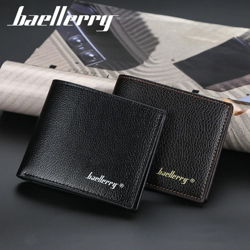 Schlichte koreanische kurze Herren-Geldbörse mit Litschi-Textur, weiches Leder, offene Tasche Image