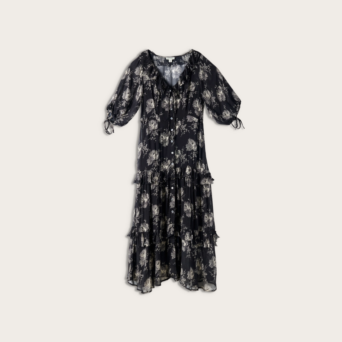 Tecovas Women's Elbow-Length Maxi Dress, Black/White, Viscose, Size Small