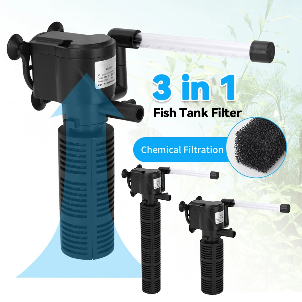 Mini 3-in-1-Aquarium-Innenfilter, leiser Aquariumfilter, wasserdichter Aquarium-Wasserreiniger, Aquarium-Luftpumpe für Aquarien