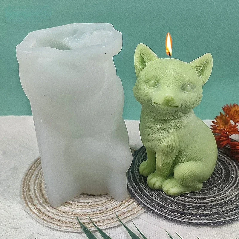 Sitzende Katze Silikon Kerze Form Nettes Kätzchen Seife Gips Harz Zement Ton Form DIY Schokolade Eis Kuchen Backen Werkzeuge Hause Geschenk Image