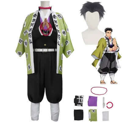 Anime Himejima Gyomei Cosplay Kostüm Mönch Druck Äußere Drapieren Perücke Team Uniform Armbänder Mann Halloween Karneval Anzug Image