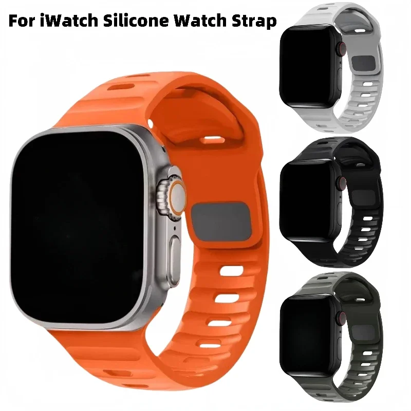 Silikonarmband für Apple Watch Ultra 2 Serie 10 9 8 7 6 SE 5 4 Atmungsaktives Armband iWatch-Armband 42 mm 46 45 41 44 40 38 49 mm Image