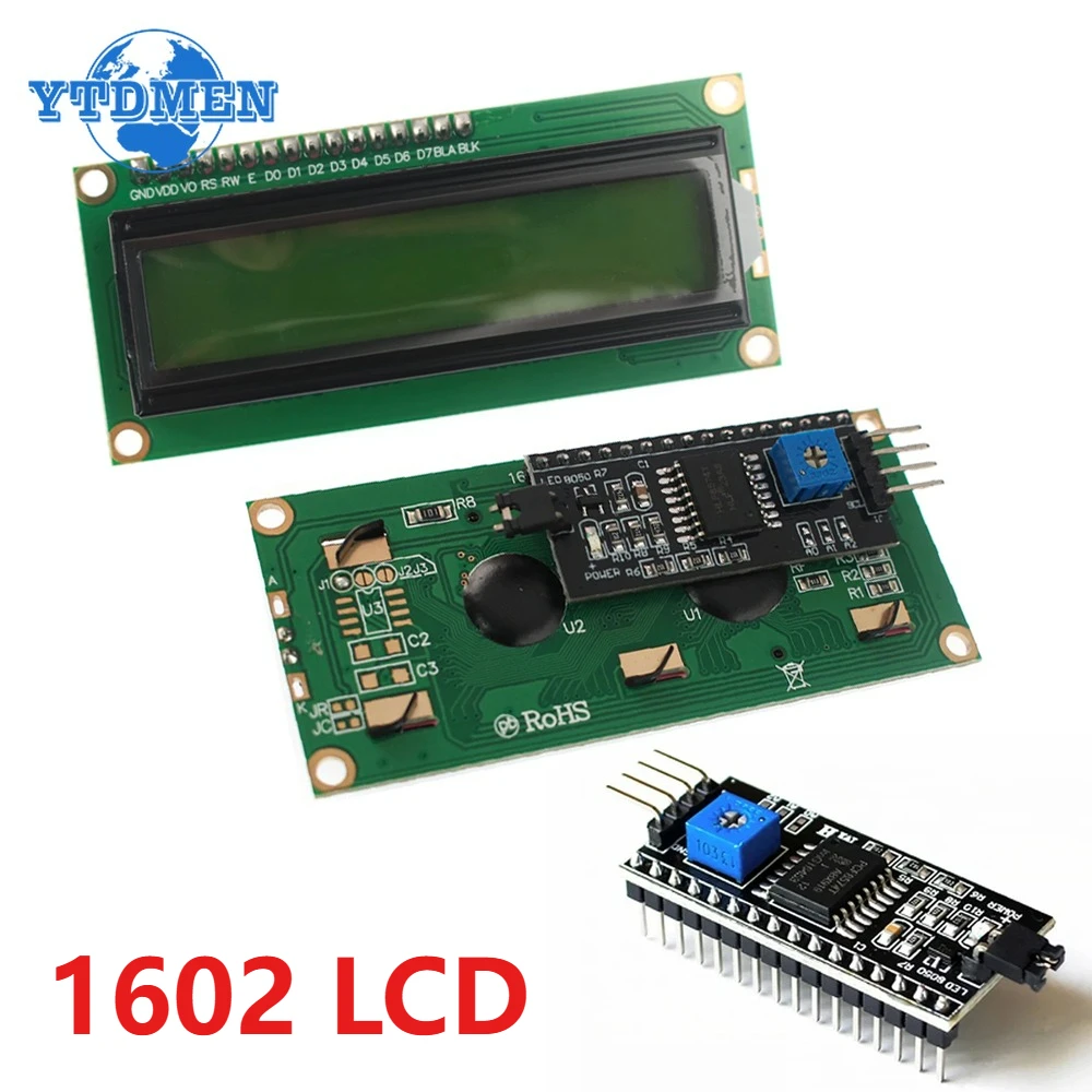 1PCS LCD1602 I2C Modul Blau/Gelb Grün Bildschirm 16x2 Zeichen LCD Display 5V PCF8574 PCF8574T IIC Adapter late für Arduino Image