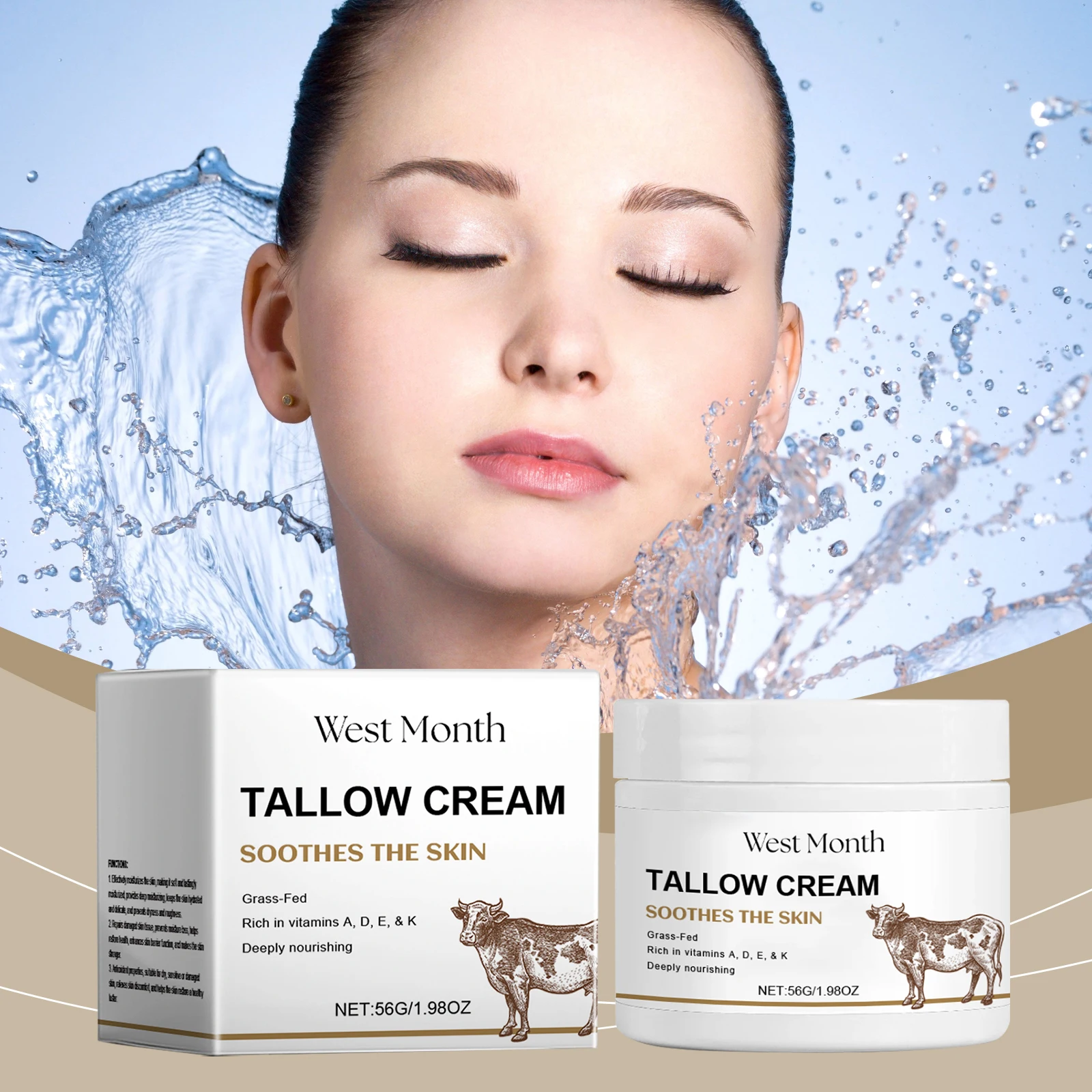 Tallow Gesichtscreme, verblasst feine Linien, straffend, feuchtigkeitsspendend, glättend, aufhellend, feuchtigkeitsspendend, nährender Balsam, Hautpflege Image