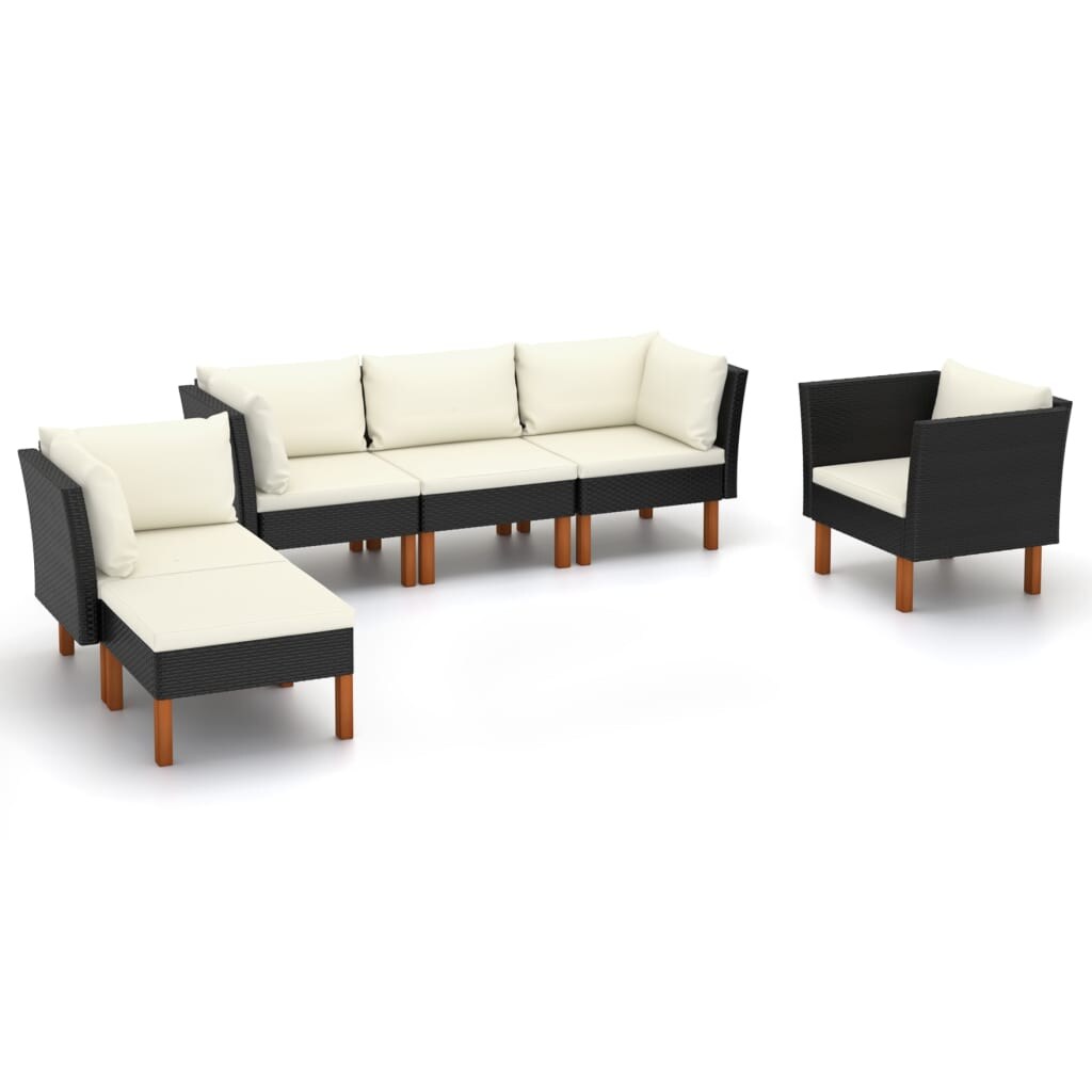 vidaXL 6-tlg. Garten-Lounge-Set Poly Rattan Eukalyptusholz Schwarz Image