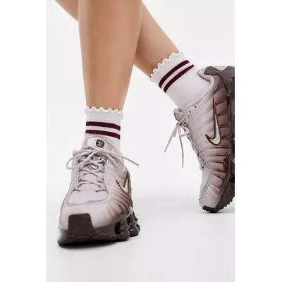Out From Under Sports Stripe Lettuce Edge Socks - White at Urban Outfitters