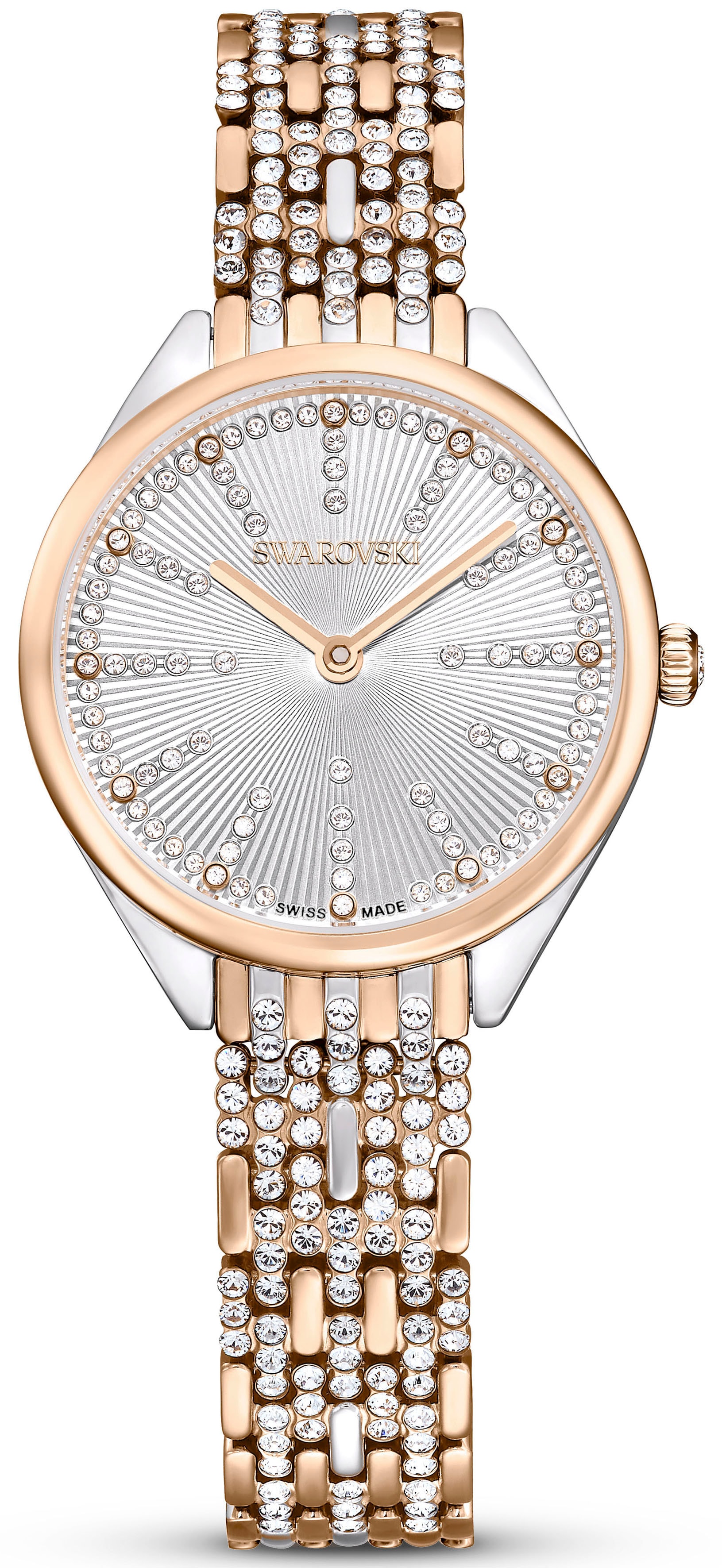 Quarzuhr SWAROVSKI "ATTRACT PAVÈ", rosa (roségoldfarben, silberfarben), Armbanduhren, Damen, Quarzuhr, Armbanduhr, Damenuhr, Swarovski-Kristalle, Swiss Made