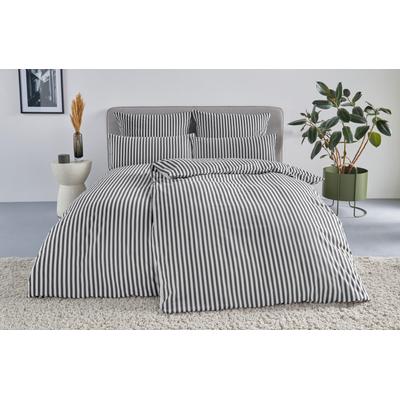 Bettwäsche "Linnea", grau (anthrazit), B/L: 135cm x 200cm, , Flanell, B/L: 40cm x 80cm, Flanell, Obermaterial: 100% Baumwolle, LEGER HOME BY LENA GERCKE, Bettwäsche, aus 100% Baumwolle, Streifendesign Image