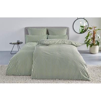 Bettwäsche "Linnea", grün (olivgrün), B/L: 135cm x 200cm, , Flanell, B/L: 80cm x 80cm, Flanell, Obermaterial: 100% Baumwolle, LEGER HOME BY LENA GERCKE, Bettwäsche, aus 100% Baumwolle, Streifendesign Image