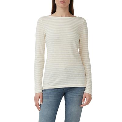 Langarmshirt S.OLIVER, Damen, Gr. 46, beige stripe, Web, Obermaterial: 100% Baumwolle, gestreift, casual, slim fit Po-bedeckend, U-Boot-Ausschnitt, Langarm gerader Abschluss, Shirts, mit Streifen Muster Image