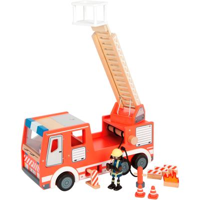 Spielzeug-Feuerwehr SMALL FOOT "Feuerwehrauto für Biegepuppen", bunt, Spielzeugfahrzeuge, KinderB:17cm H:20cm T:42cm, Holz, B:17cm H:20cm T:42cm
