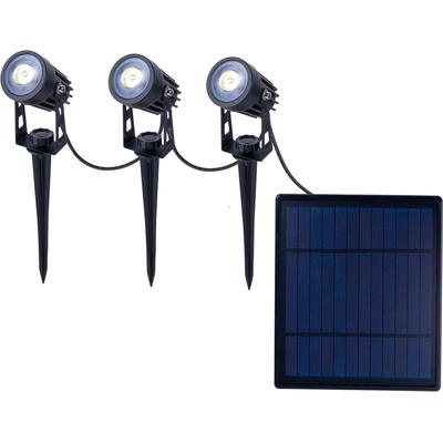 LED Solarleuchte NÄVE "Spoti", schwarz (schwarz matt), H:9,00cm, Lampen, 3er LED Solarspot mit Erdspieß inkl. Solarpanel Zuleitung 6m Image