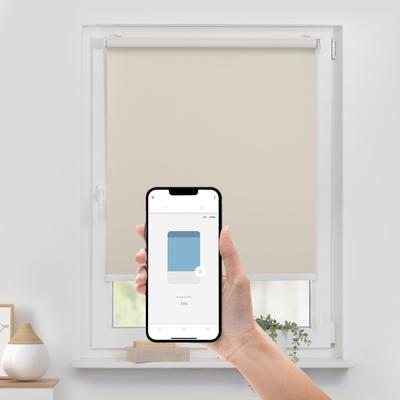 Rollo LICHTBLICK ORIGINAL "Klemmfix, ohne Bohren" Gr. 5, beige (beige, weiß, weiß), B:150cm H:190cm, Polyester, Rollos, Steuerbar mit Bluetooth-App, integrierter Elektromotor und Akku Image