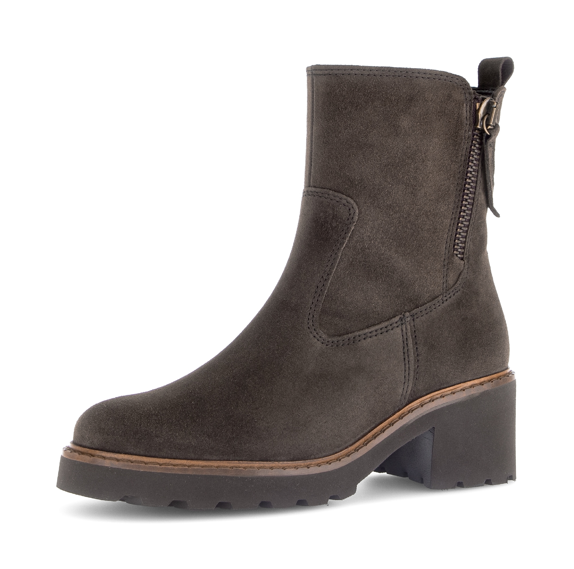 Stiefelette GABOR "TUNIS", Damen, Gr. 39, dunkelbraun, Veloursleder, unifarben, Schuhe Stiefelette, Blockabsatz, Herbstboots mit Zierreißverschluss außen, G-Weite, Topseller