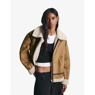 Bershka Faux Shearling Biker Jacket Women S Camel