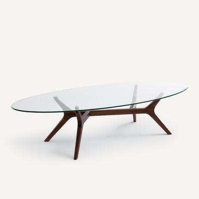 Maricielo Oval Coffee Table in Walnut and Glass