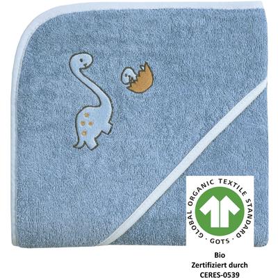 Kapuzenhandtuch WÖRNER "Dinofamilie", blau (stahlblau), B:80cm L:80cm, Frottee, Frottee, Handtücher (Packung), Biobaumwolle, mit Kapuze, maschinenwaschbar, trocknergeeignet Image