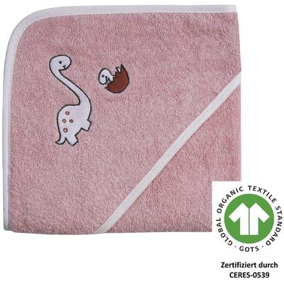 Kapuzenhandtuch WÖRNER "Dinofamilie", rosa, B:80cm L:80cm, Frottee, Frottee, Handtücher (Packung), Biobaumwolle, mit Kapuze, maschinenwaschbar, trocknergeeignet Image