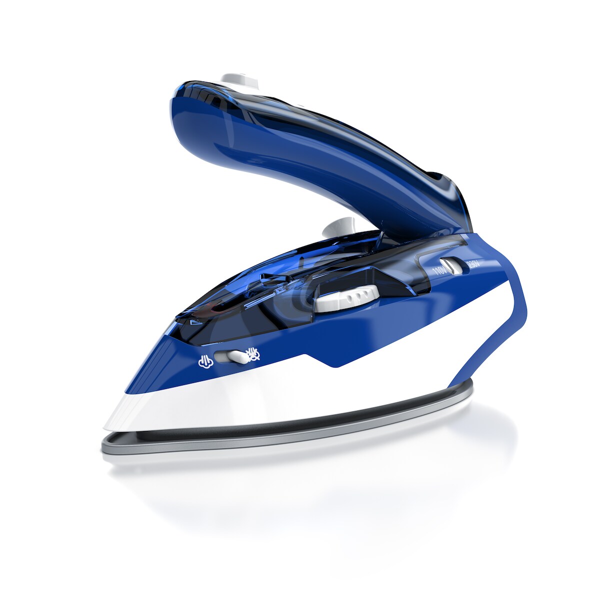 MyBeo Reisebügeleisen, klappbar, 1100 W, Edelstahlsohle, Dampfstoß, Dual-Voltage Image