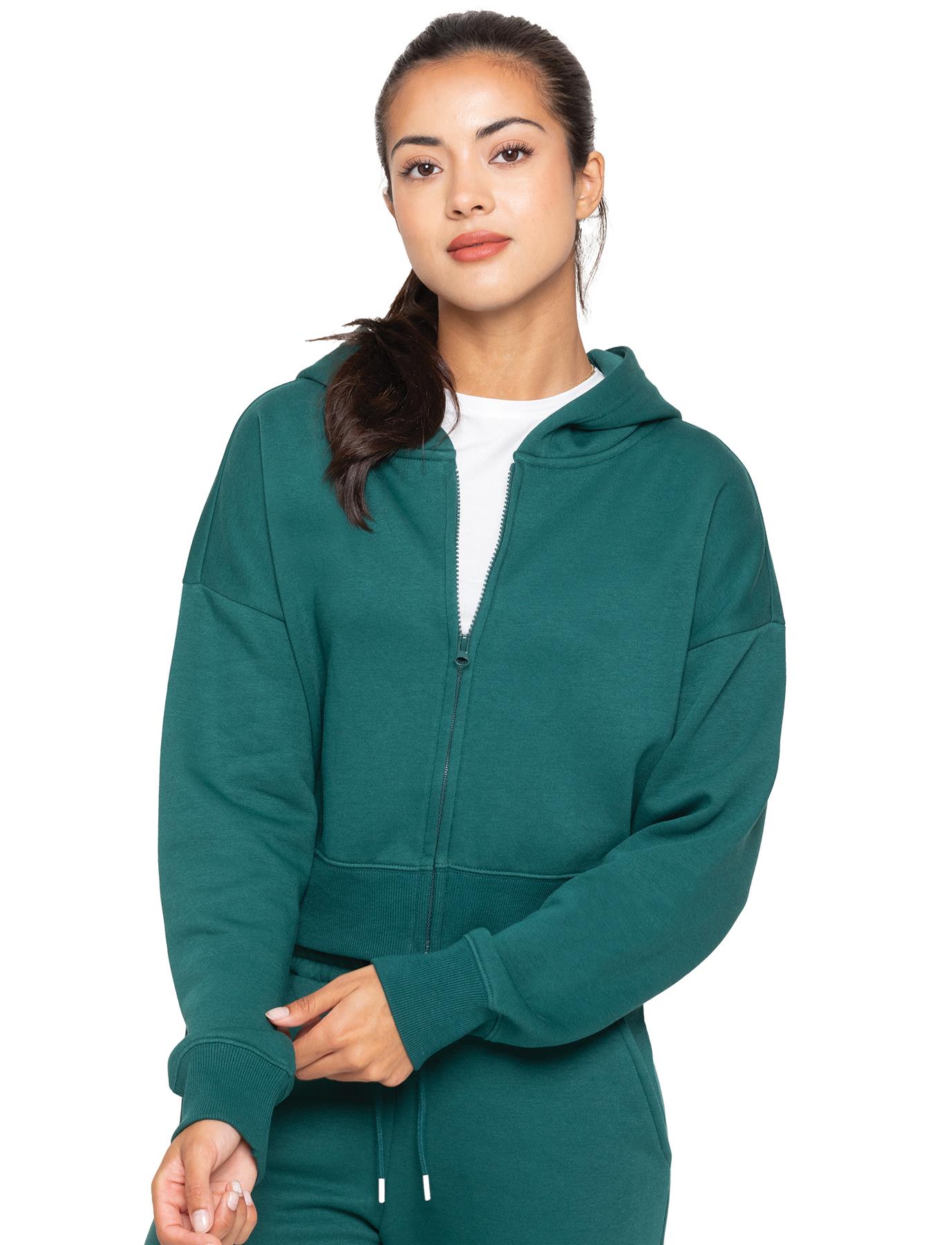 Enzo | Womens Crop Zip Hoodie - Dunkelgrün Image