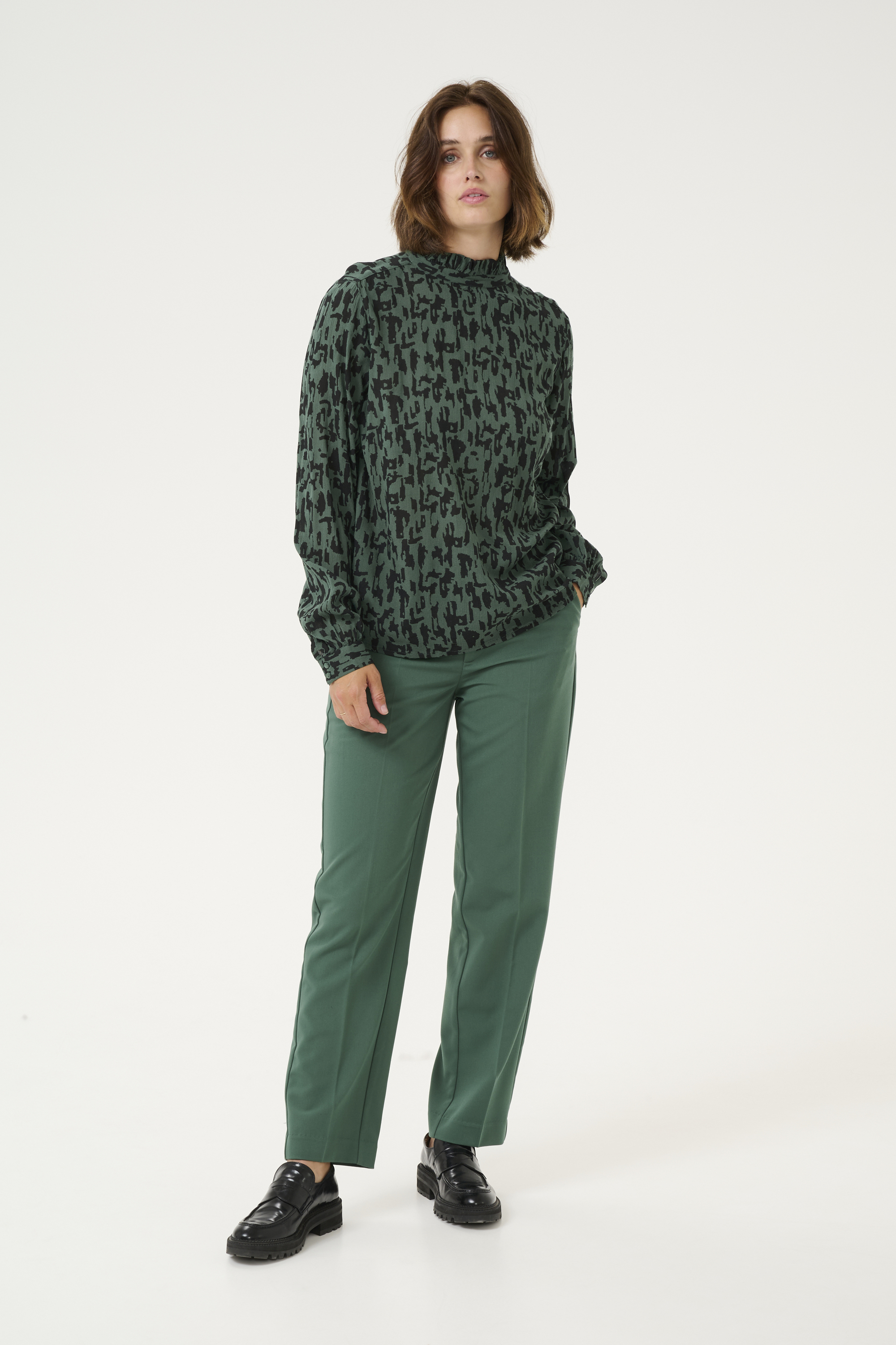 Langarm-Bluse Regular fit Green/Black Graphic Print green