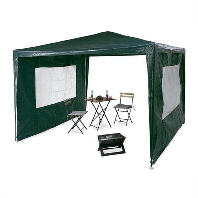 relaxdays Pavillon 3x3m mit 2 Seitenteilen grün Image