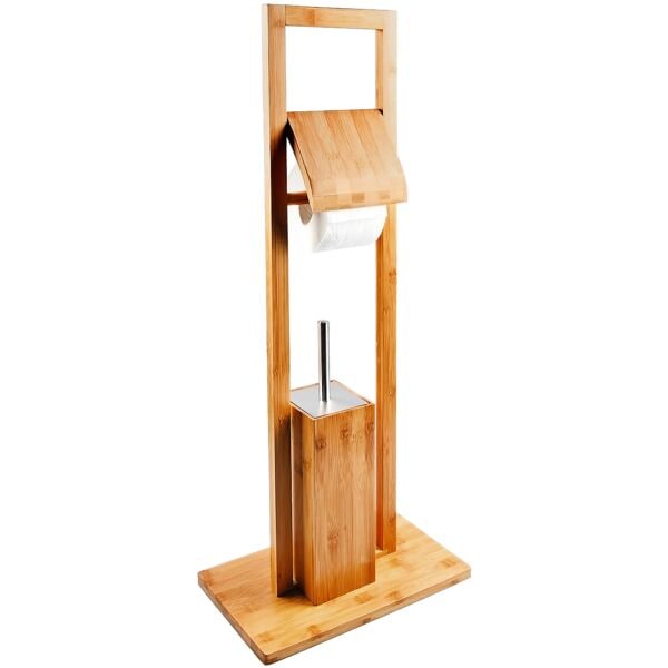 relaxdays WC-Garnitur aus Bambus braun Image