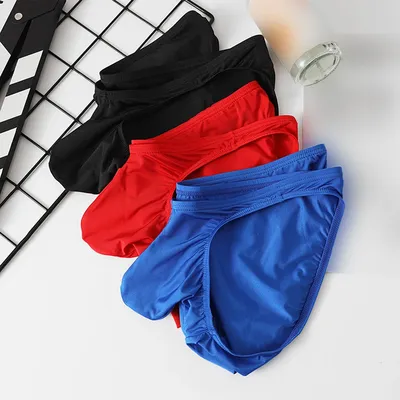 1pc Mode Herren Atmungsaktive Ausbuchtung Beutel Briefs Shorts Eis Seide Casual Niedrigen Taille Unterwäsche Sexy Höschen Dessous Image