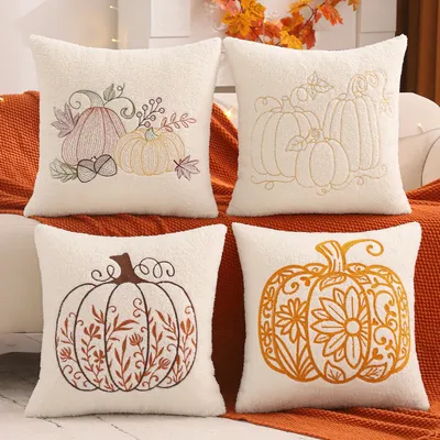1PC Halloween Dekoration Wurf Kissenbezug Kürbis Stickerei Teddy Plüsch Herbst Thanksgiving Ernte Hause Wohnzimmer Image